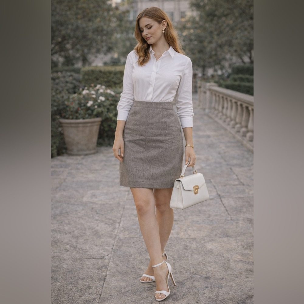 Ann Taylor Wool Blend Beige mini skirt sz 6 quiet luxury old money career smart
